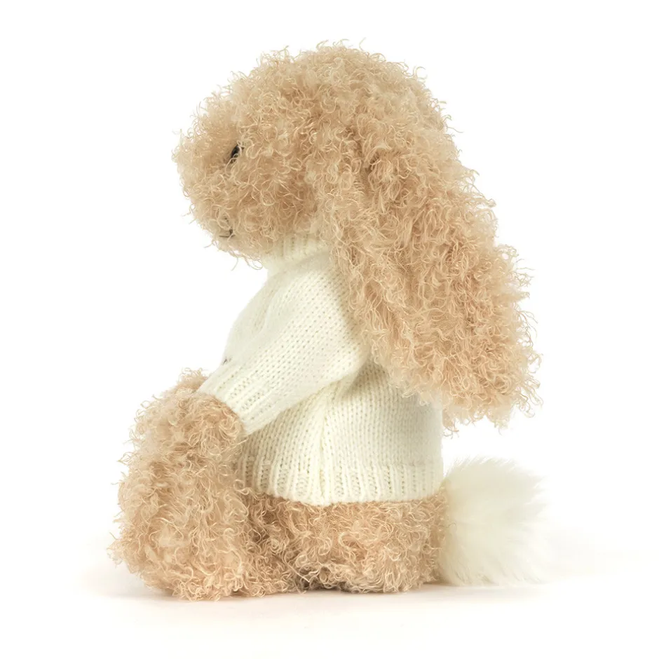 Bashful Luxe Bunny Curly with Personalised Cream Jumper*Jellycat